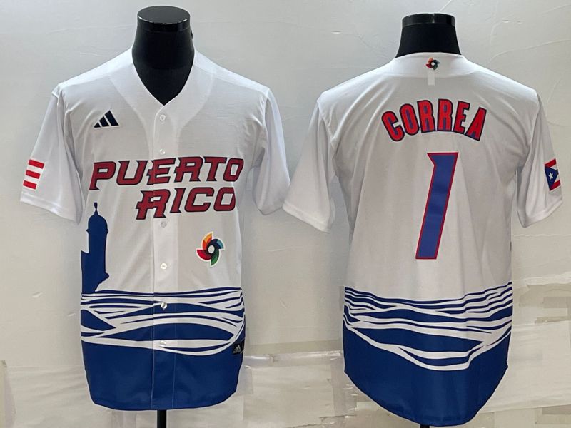 Men 2023 World Cub #1 Correa White MLB Jersey7